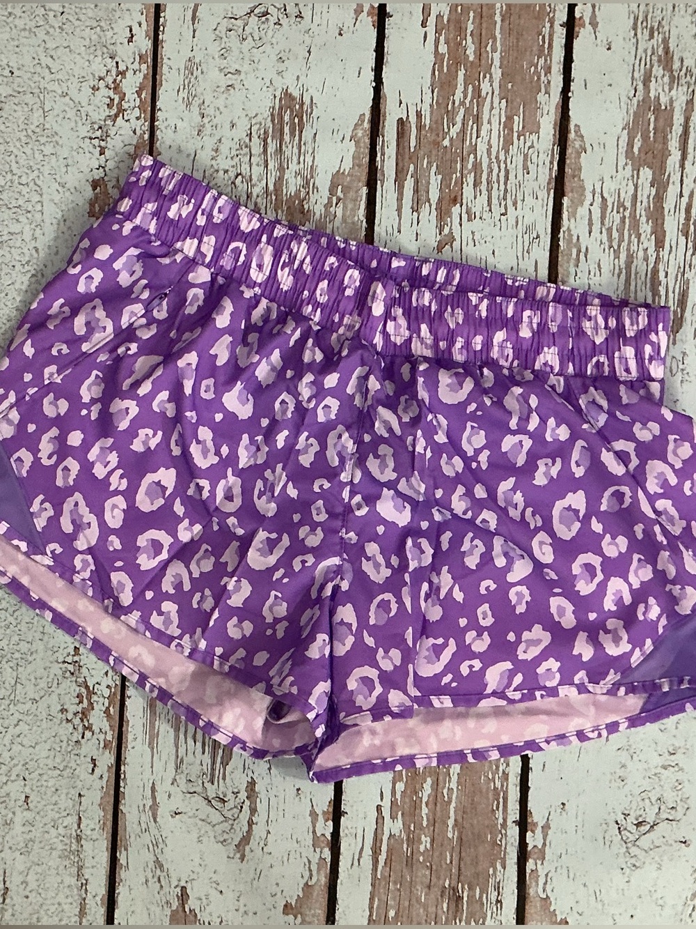 all in motion Women’s Leopard Print Active Shorts in Purple and Green - Picture 2 of 8